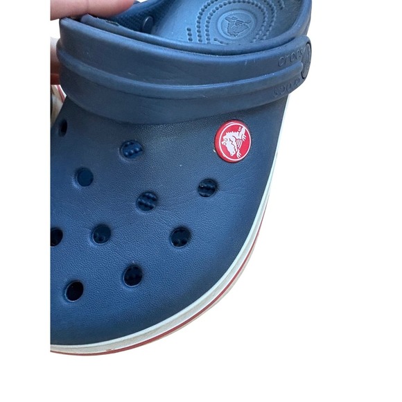 Crocs Kids Clog Navy‎ Blue Red White Stripe J2 Comfort Classic Sandals - Picture 4 of 8